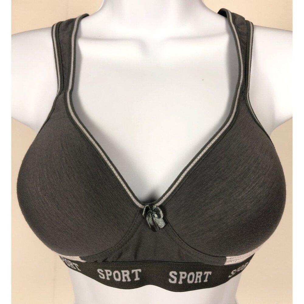 Sport Sports Bra Women Size 36C Dark Gray White Pull On Racerback Lined
